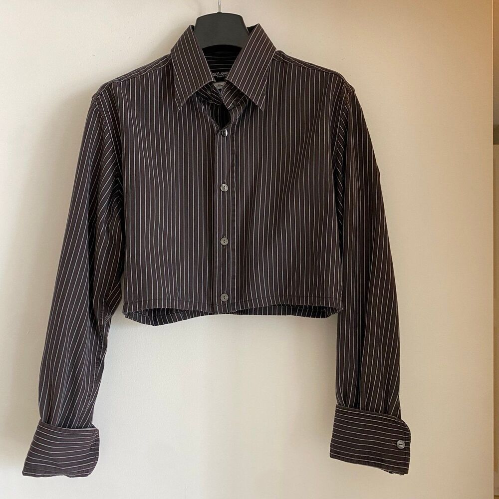 Vintage Dolce & Gabbana Cropped Oxford Pinstripe Button Down Shirt Fitted Y2K - Picture 8 of 9
